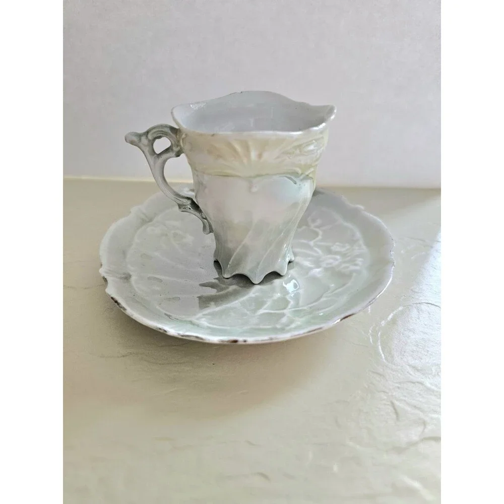 Vintage Mint Green Lusterware Miniature Cup And Saucer